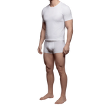 Person wearing a TRIIIPLE Studio ED white t-shirt and underwear set on a plain background