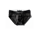 TRIIIPLE Studio V cotton spandex brief Black men's underwear with 'TRIIPLE' branding on a white background