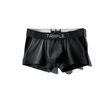 TRIIIPLE Studio H Cotton Spandex Boxer Trunks Black boxer briefs with 'TRIIIPLE' branding on a white background