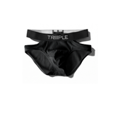 TRIIIPLE Studio X TransDRY Brief Black men's underwear with 'TRIIIPLE' branding on a white background
